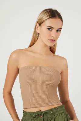 Women's Sweater-Knit Cropped Tube Top in Toasted Almond, XL