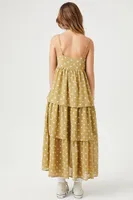 Women's Polka Dot Tiered Midi Dress in Olive Small