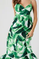 Women's Tropical Leaf Cami Maxi Dress in Green, XS