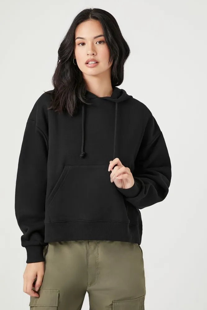 Women's French Terry Drawstring Hoodie in Black Small