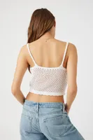 Women's Floral Embroidered Crochet Cropped Cami in White Medium