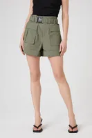 Women's Belted Paperbag Cargo Shorts in Cypress Medium