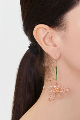 Women's Beaded Flower Drop Earrings in Gold/Pink