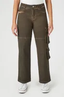 Women's Acid Wash Straight-Leg Cargo Jeans Brown,