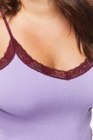 Women's Contrast-Trim Cami in Dusty Pink/Merlot, 0X