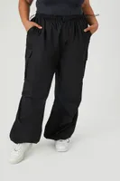 Women's Poplin Cargo Parachute Pants in Black, 1X