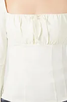 Women's Shirred Tie-Front Top in Cream Small