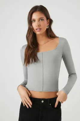 Women's Fitted Long-Sleeve Crop Top