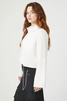 Women's Cropped Snap-Button Shirt in White Large