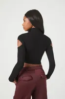 Women's Cutout Sweater-Knit Crop Top in Black Large