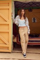 Women's Twill Wide-Leg Cargo Pants in Pine Bark Large