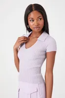 Women's Sweater-Knit Split-Neck Top in Lavender, XS