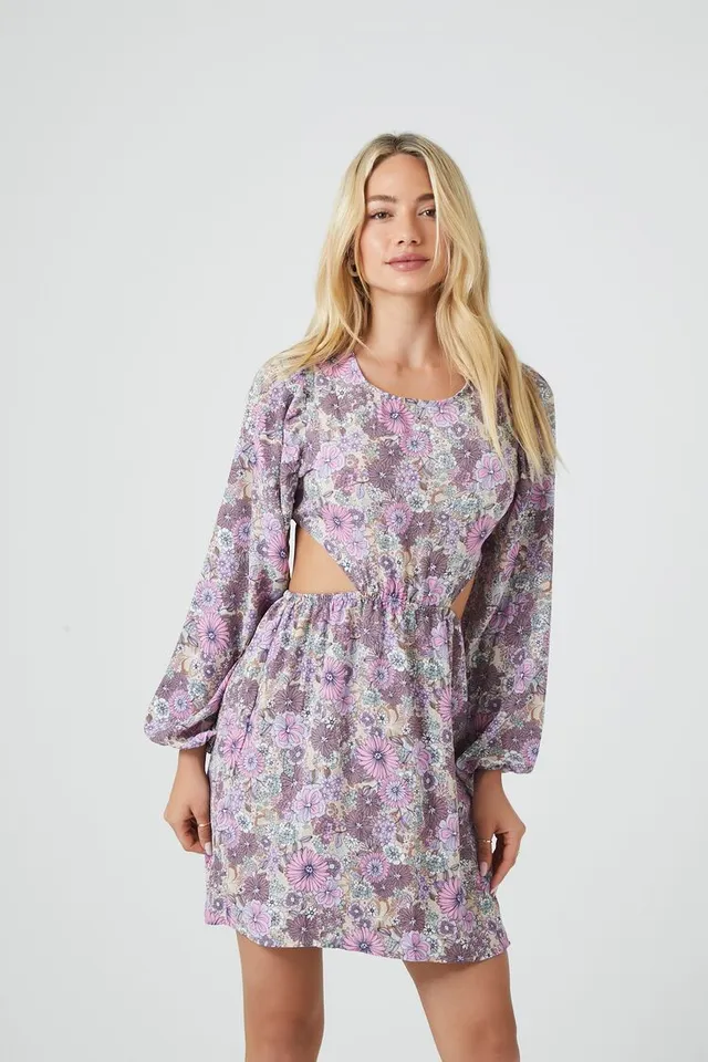 purple floral dress forever 21 PURPLE