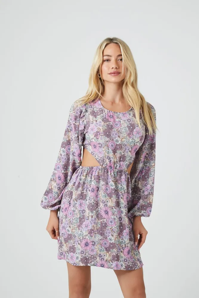 Women's Floral Print Cutout Mini Dress