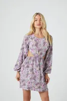 Women's Floral Print Cutout Mini Dress