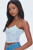 Women's Striped Cutout Cropped Cami in White/Blue Large