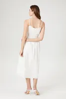 Women's Shirred Poplin Midi Dress White,