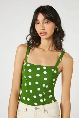 Women's Polka Dot Seamed Bodysuit in Avocado, XS