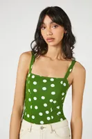 Women's Polka Dot Seamed Bodysuit in Avocado Small