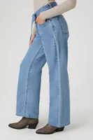 Women's Belted High-Rise Mom Jeans in Medium Denim, XS