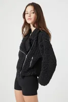 Women's Faux Shearling Moto Jacket in Black, XL