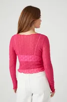 Women's Sheer Wavy Crop Top in Pink/Light Pink Medium