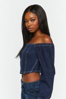 Women's Denim Off-the-Shoulder Crop Top in Dark Denim Small