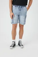 Men Drawstring Denim Cargo Shorts in Light Denim Medium