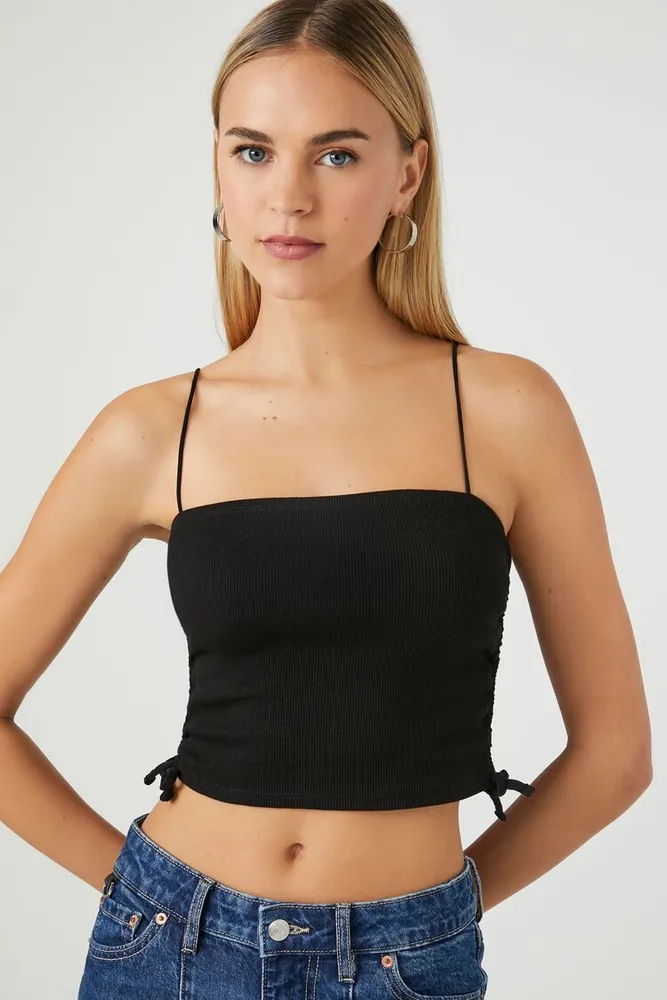 Women's Ribbed Knit Cropped Cami in Black Small