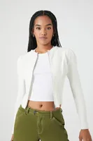 Women's Puff-Sleeve Zip-Up Sweater in Vanilla, XS