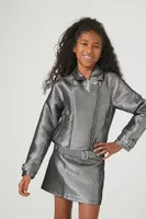 Girls Metallic Straight Skirt (Kids) in Black, 11/12