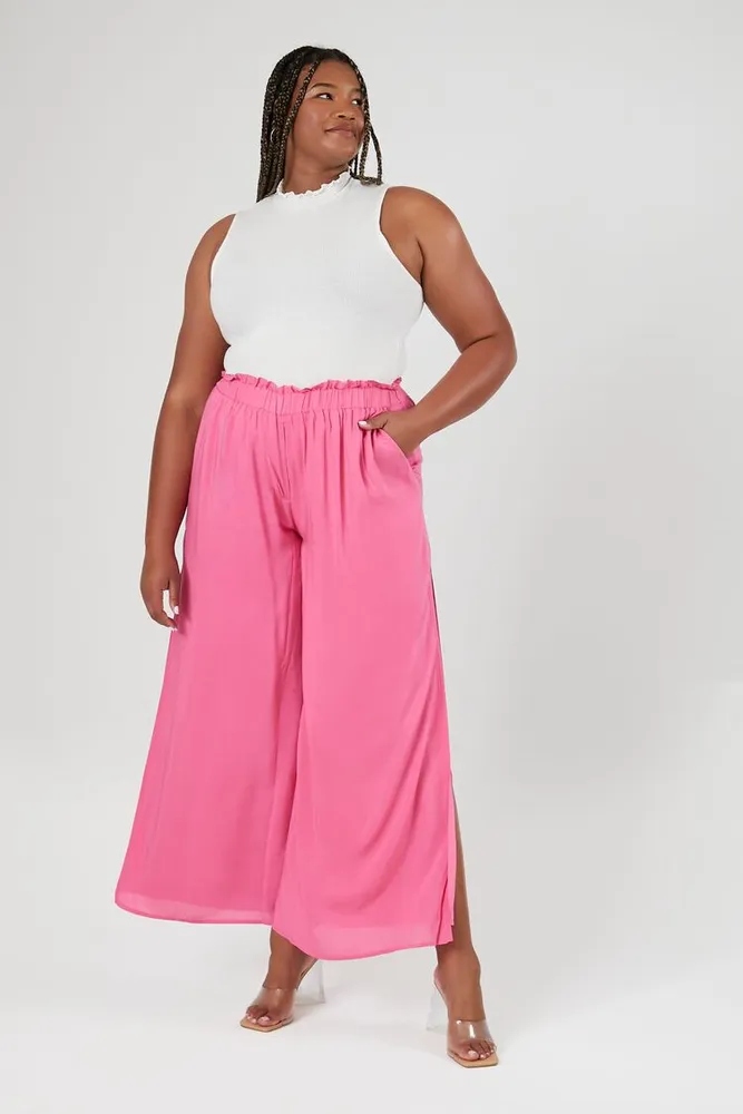 Women's Split Wide-Leg Pants in Hot Pink, 1X