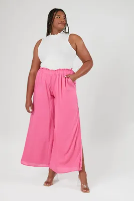 Women's Split Wide-Leg Pants in Hot Pink, 0X