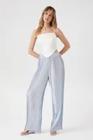 Women's Satin Pleated Wide-Leg Pants Light Blue