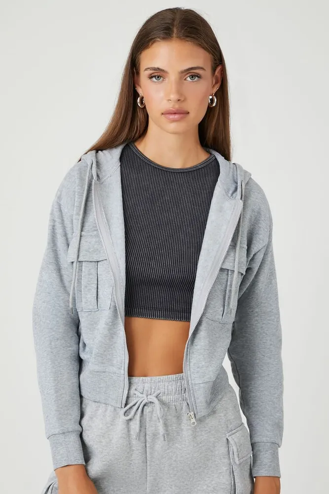 Cropped Zip-Up Hoodie - Heather Gray