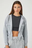 Women's Fleece Zip-Up Cropped Hoodie in Heather Grey Medium