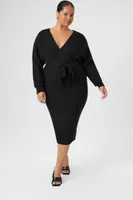 Women's Surplice Midi Sweater Dress in Black, 3X