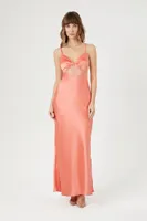 Women's Satin Lace Maxi Slip Dress in Seashell, XS