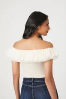 Women's Ruffle-Trim Off-the-Shoulder Bodysuit Cream