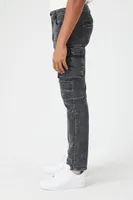 Men Slim-Fit Cargo Moto Jeans in Washed Black, 32