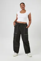 Women's Cargo Parachute Pants in Black, 0X