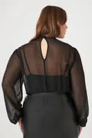 Women's Chiffon Peasant-Sleeve Bodysuit in Black, 3X