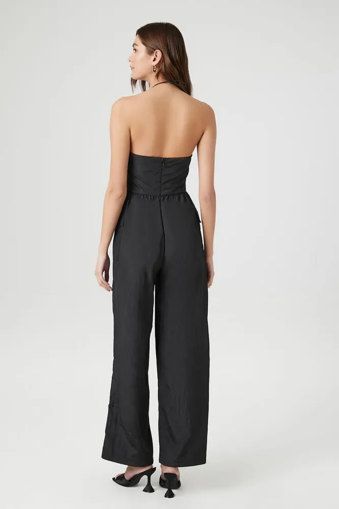 Women's Ruched Halter Wide-Leg Jumpsuit