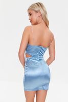 Women's Satin Rhinestone Cami Mini Dress in Blue, XL