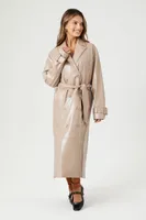 Women's Faux Leather Double-Breasted Trench Coat in Taupe Large