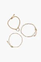 Women's Cutout Heart Bracelet Set in Gold