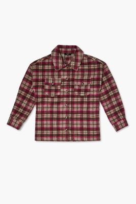 Kids Plaid Shirt (Girls + Boys) in Tan/Pink, 13/14