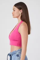 Women's Sweater-Knit Halter Crop Top in Pink Small