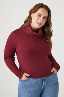 Women's Sweater-Knit Turtleneck Top in Wine, 1X