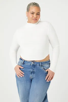 Women's Ribbed Turtleneck Crop Top in White, 0X